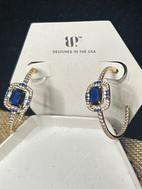 Gold Hoop Earrings with Blue Gemstone Accents ….September Birthstone
